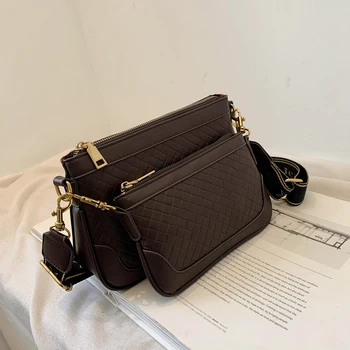 

Small Design Armpit Bag 2020 New Fashion Portable Woven Shoulder Bag Vintage Two Piece Phone Package Solid Color C056
