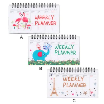 

Flamingoes Elephant Weekly Daily Planner Notebook Kawaii Desk Standing Memo Pad with 50 Sheets for School Office Home Supplies