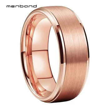 

Rose Gold Ring Tungsten Men Women Wedding Ring With Stepped Beveled Brushed Finish 6MM 8MM Ring Box Available
