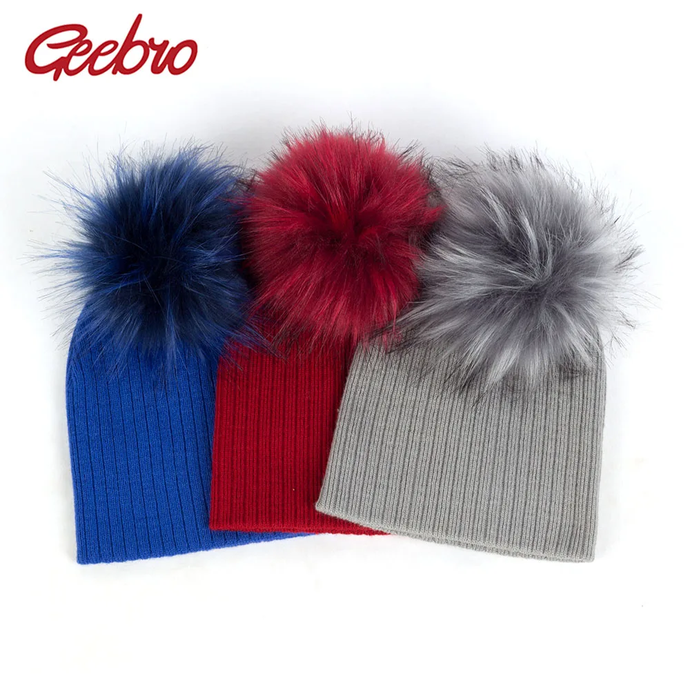 

Geebro Striped Thicken Slouchy Skullies Beanies For Baby Toddler Unisex Winter Warm Hairball Hats Knitted Hat With Pom Pom DK942