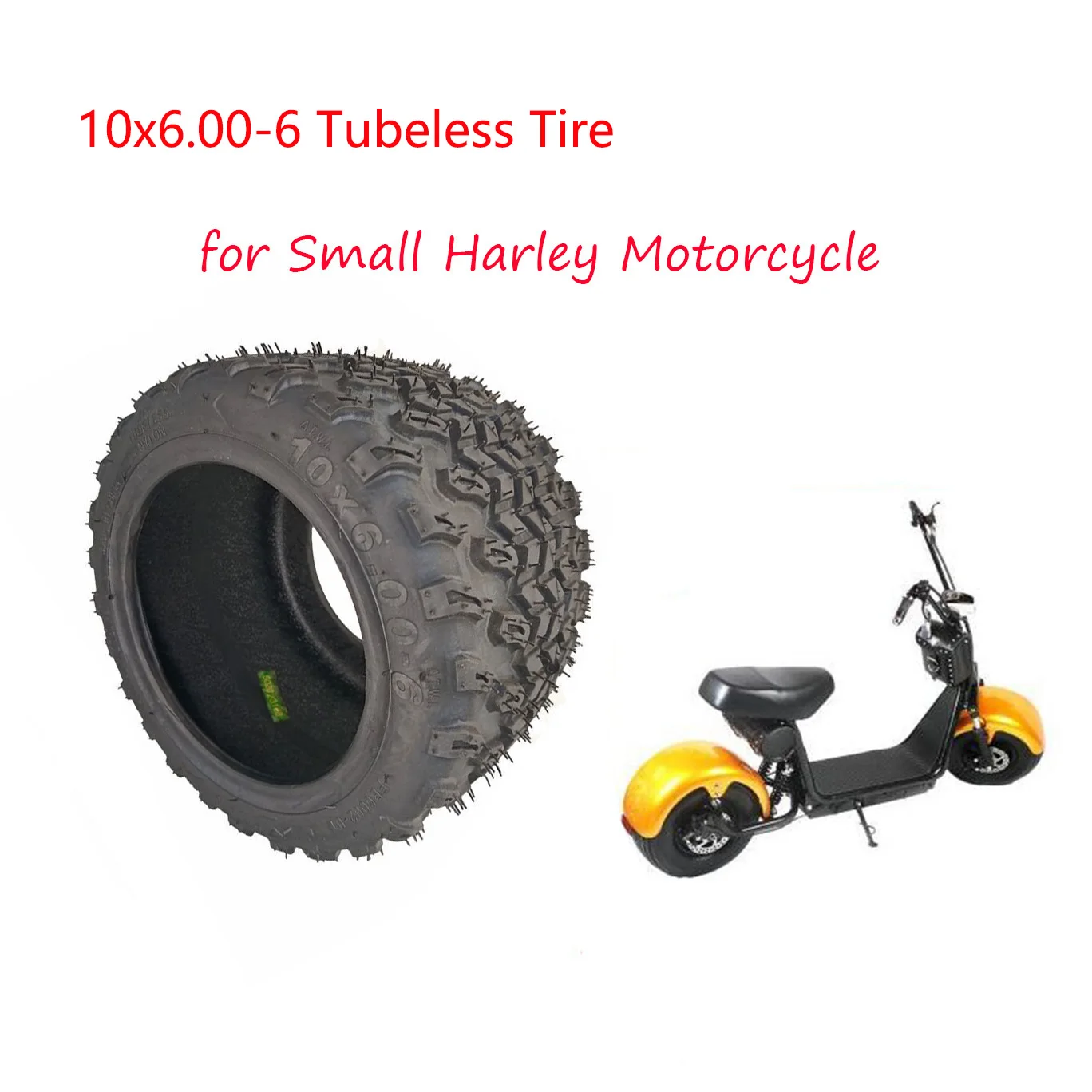 

10'' Widened Tire 10x6.00-6 Motorcycle Vacuum Road Tire Off-road Tubeless Wheel Tire for Mini-Harley Electric Vehicle