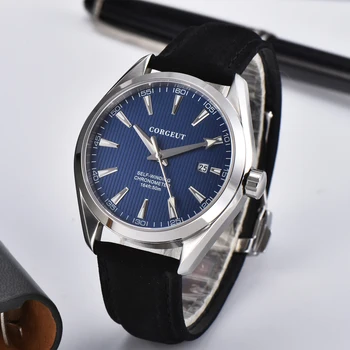 

Corgeut 41mm mens clock blue dial Date calendar Automatic Mechanical Sapphire crystal men wristwatch luxury top brand