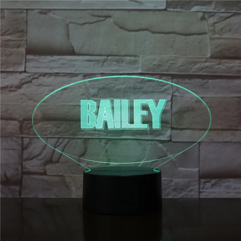 3D лампа с логотипом BAILEY, атмосферная, на батарейках, меняющая цвет, с пультом дистанционного управления для украшения гостиной, светодиодный ночник, светильник