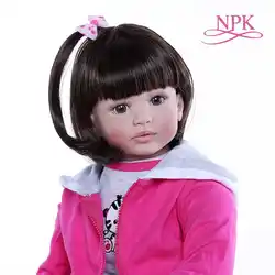 60 см реалистичный Мягкий Младенец получивший новую жизнь Кукла для маленьких девочек с короткими темно-коричневыми волосами обучающая