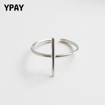 

YPAY Simple Cross Shape Open Rings for Women Pure 925 Sterling Silver Finger Adjustable Ring Fine Accessories Jewelry YMR071