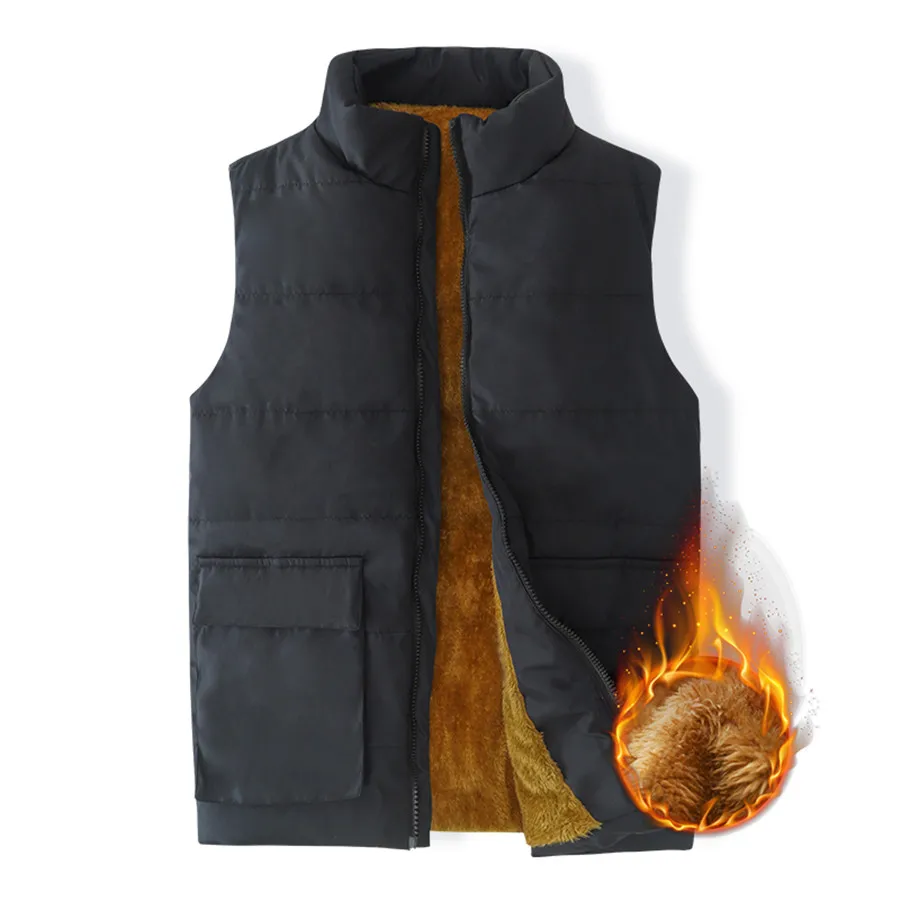 

Plus Size Vest for Man Winter Stand Collar Heated Vest Casual Sleeveless Solid Color Fleece Thick 8XL Men Clothing