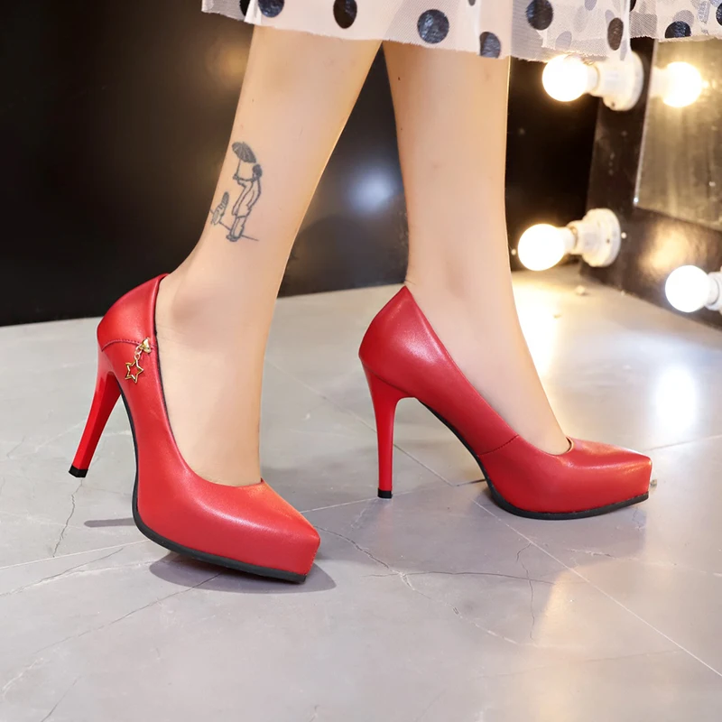 

Autumn Women Super High Heel Wedding Dress Shoes Sexy Pointed Pendant Single Shoes Woman Pumps Ladies Casual Rome Shoes 2019 New