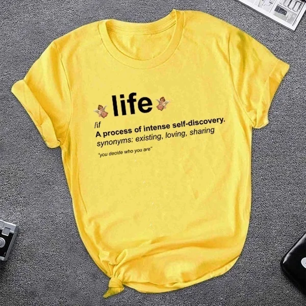 

kuakuayu HJN Angel Life Definition T-Shirt Programmers Coding Gift Cotton T Shirts A Process of Intense Self-discovery Women Top