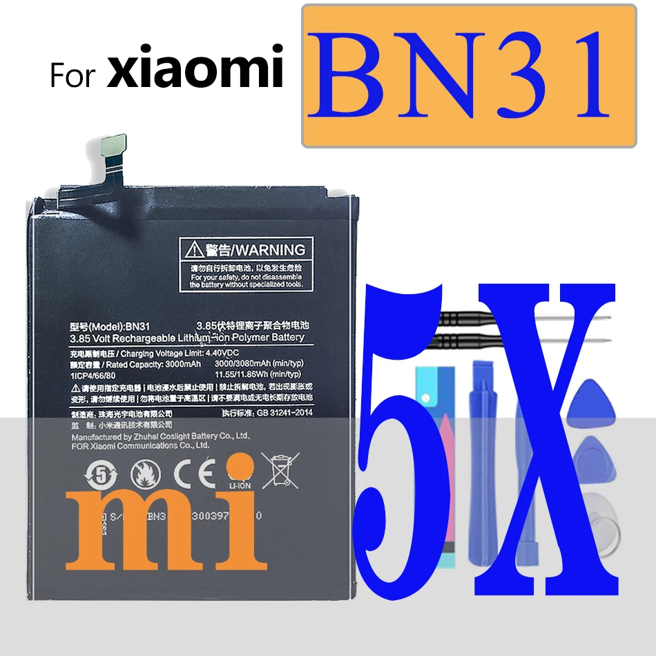 Батарея BN31 для Xiaomi Mi 5X 5 5S 5C 6 6X 9T 8 9 se Pro A1 A3 A2 Lite Plus Redmi Note 5A K20 Y1 S2 Batteria|Аккумуляторы