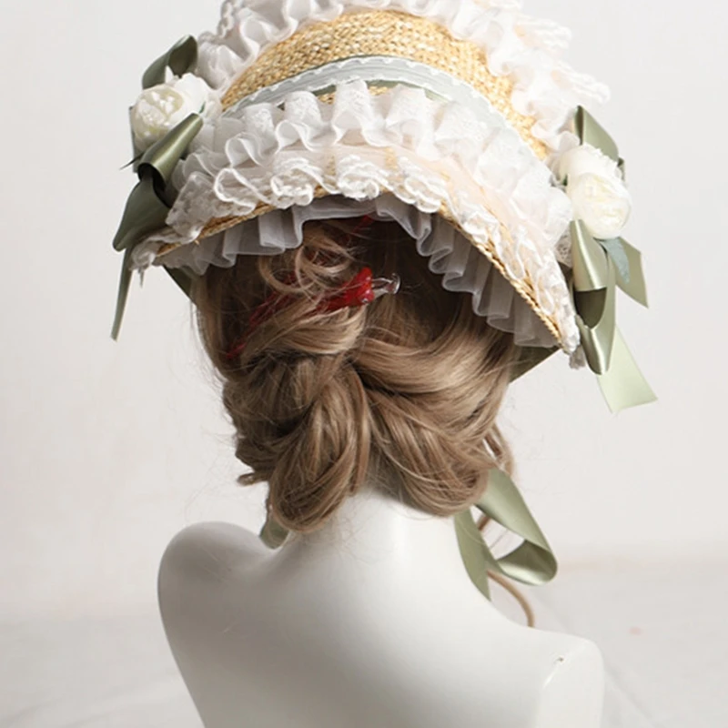 フローラルレースロリータハット ストローハット クラシカルハット ロリィタ ロリータボンネット