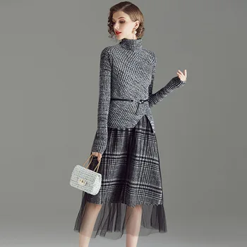 

A generation of women's clothing 2019 autumn and winter new female fashion long-sleeved two-piece net yarn dress