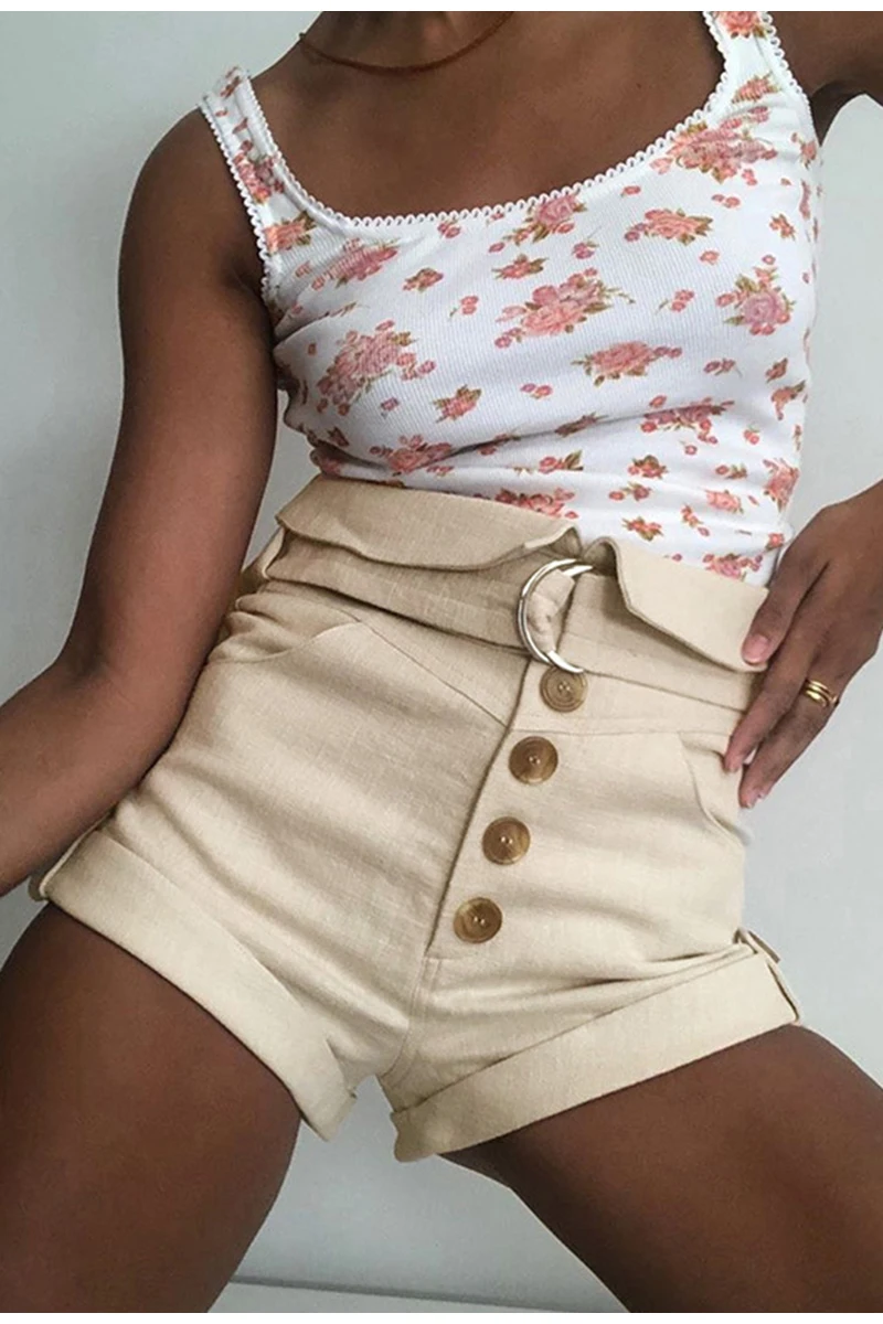 Casual High Waist Button Women Shorts - Shorts - Uniqistic.com