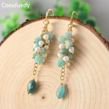 

Coeufuedy Natural Freshwater Pearl Earrings for Women Natural Amazonite Handmade Drop Earings Fine Jewelry