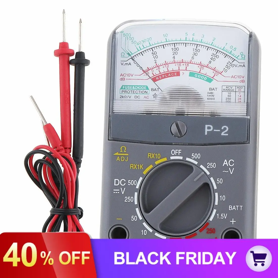 P-2 Mini Portable Pointer-style Multimeter with One Pair Test Pen for Measuring DC AC Voltage / DC Curren / OHM