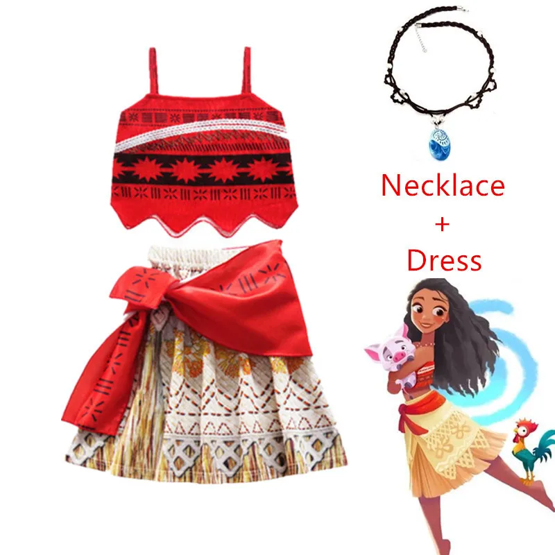 

2020 NEW Baby Girl Clothes Moana Kids Princess Cosplay Costume Hot Vaiana Dress Beach Swimsuit Clothing With Necklace For Child