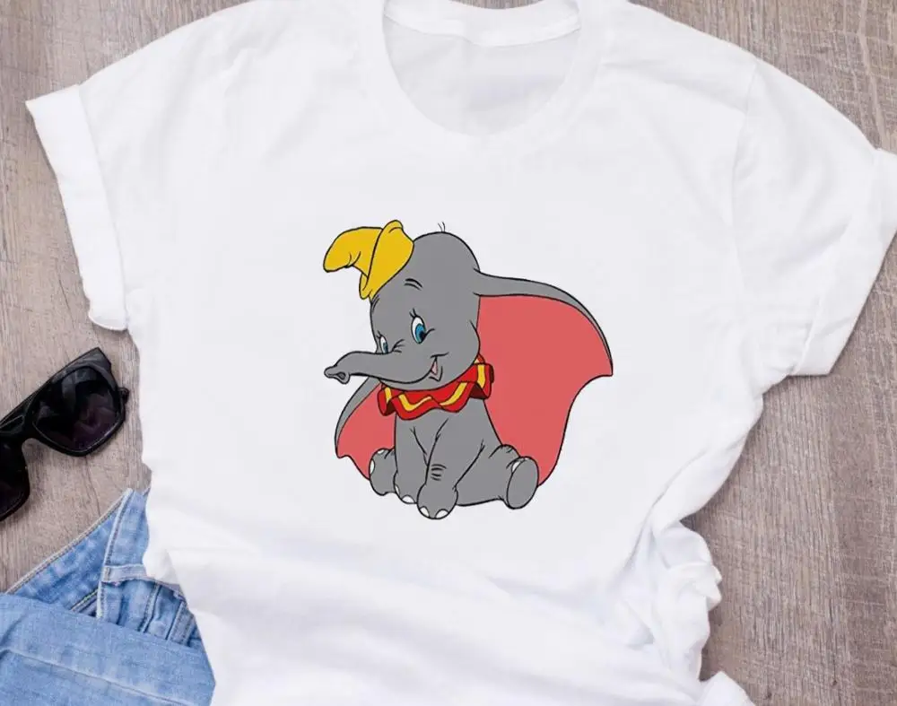 Disneys dumbo летняя модная женская белая футболка с принтом, забавные мультяшные милые узоры белых топов, футболка