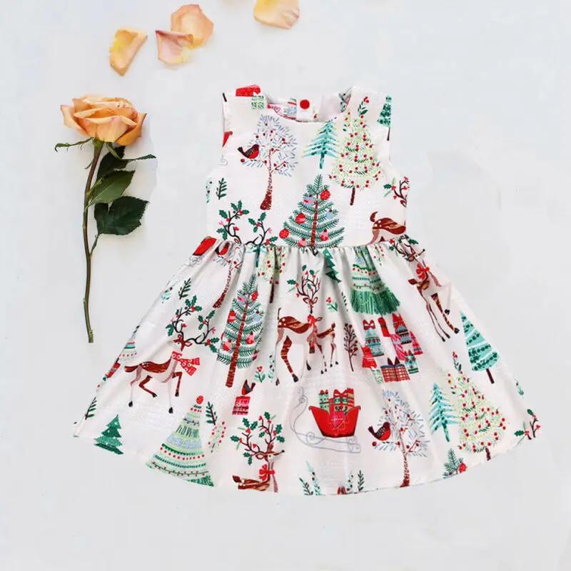 

Cute Toddler Kid Baby Girl Christmas Cartoon Deer Sleeveless Party Dress Clothes 2-6T Christmas Xmas Baby Girl Cartoon Dress