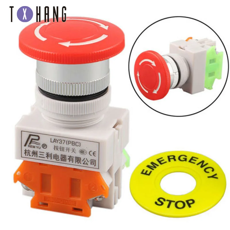 

Red Mushroom Cap 1NO 1NC DPST Emergency Stop Push Button Switch AC 660V 10A Switch Equipment Lift Elevator Latching Self Lock
