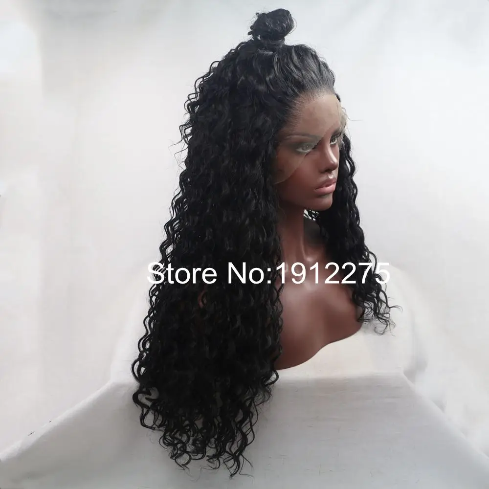 Sylvia Curly Synthetic Lace Front Wigs Long Black Hair For African Womens 1B Natural Hairline Heat Resistant Fiber 2.8*13Inches