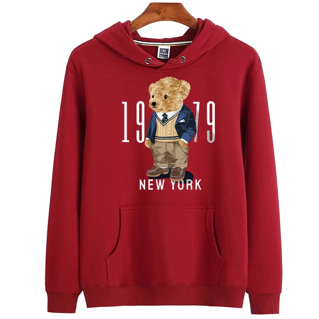 Creative Fashion Gentleman Teddy Bear Sweatshirt Autumn/Winter Thickening Plus-size Men and Women Hoodies Lovers Hoodie S-4XL as photo