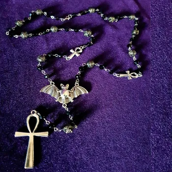 Vampire Bat Rosary - Occult vamp goth ankh beads bat gothic vampire vampiric  Ankh necklace