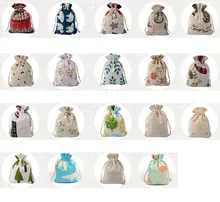 Saco de cordão de bolso dos desenhos animados, 50 peças 10*14cm impresso fecho de linho de algodão saco de serapilheira de doces jóias nozes biscoitos lembranças de festa de bolsa