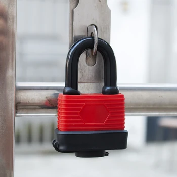 

Wide Laminated Steel Warded Padlock patio home antirust padlock with 2 key Outdoor Anti-theft security Lock door Waterproof red