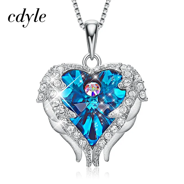 Purple Crystal CZ Pendant Guardian Angel 925 Sterling Silver Wave Chain Necklace