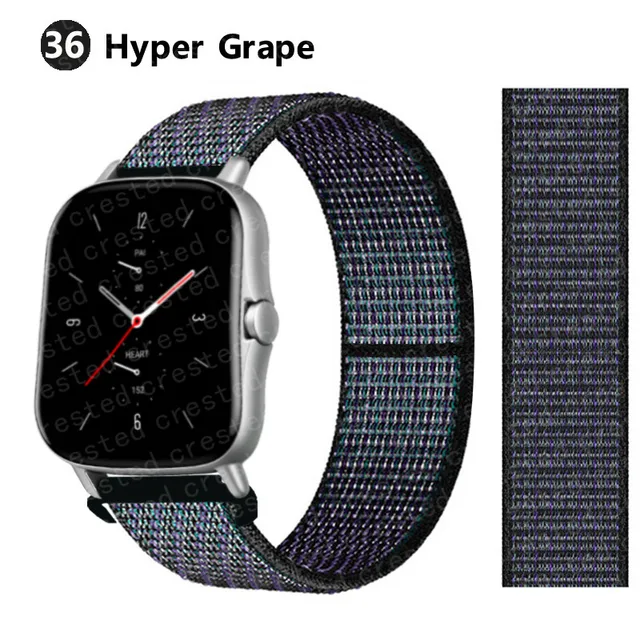 20/22mm Nylon band For Amazfit GTS/2/2e/GTS2 Mini/GTR 3 Pro 42mm/47mm/GTR2/2e/stratos 2/3 Sport Loop Bracelet Amazfit bip strap hyper grape 33