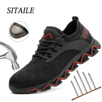 

SITAILE Indestructible Safety Shoes Women Breathable Work Shoes Steel Toe Safety Boots Puncture Proof Men Shoes
