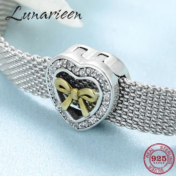 

Mother's Day gift 925 Sterling Silver Bow heart shape gift Box shiny CZ Clip bead Fit Original reflection Charm Bracelet Jewelry