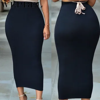 

WEPBEL New Summer Spring High Waist Ladies Long Skirt Women Solid Color Pencil Skirt