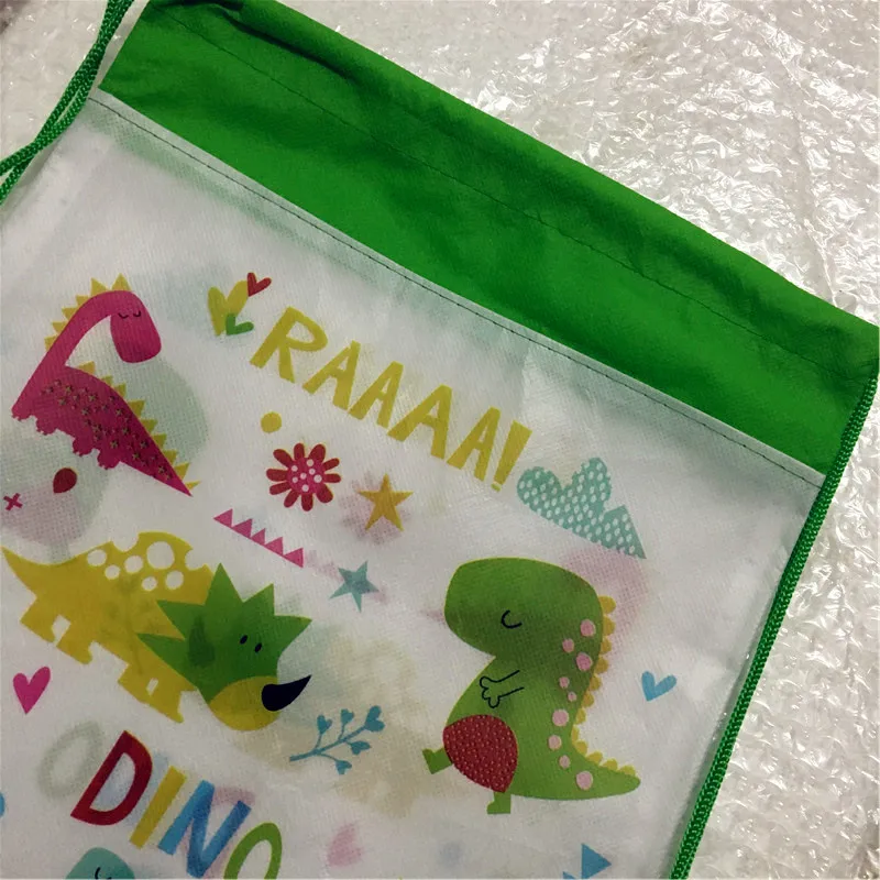 New 12 pcs Dinosaur Drawstring Backpack Non-woven fabric Drawstring Bag Beach Bag Travel Storage Bag