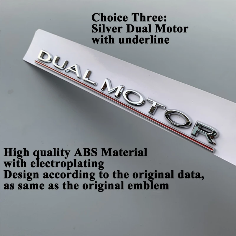 1pc ABS Styling Car Model Emblem Model 3 Dual Motor Emblem Sticker Silver Matt Black Logo Accessori