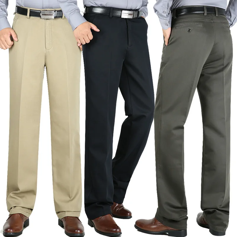 Autumn Winter Thick Men Casual Pants High Waist Loose Trousers Stretch Cotton Middle-aged Men's Straight Pants casual pants
