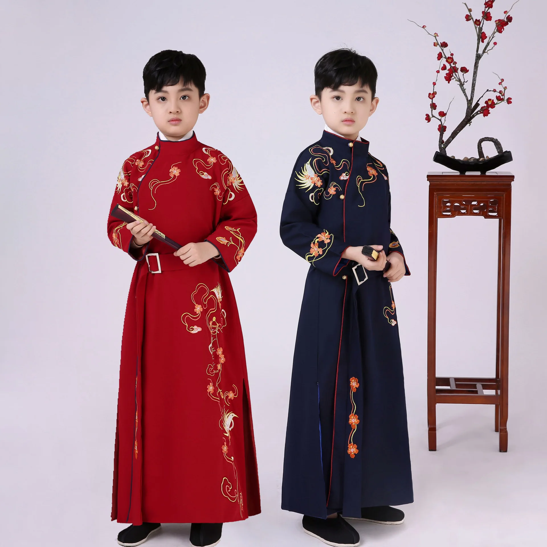 

Spring Autumn Children's Floral Embroidery Hanfu Ancient Boy Suit Chinese Style Tang Costume