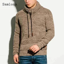 

Samlona Autumn Winter Knitted Sweater Plus Size Men Hooded Top Streetwear Long Sleeve Casual Pullovers Sexy Mens Clothing 2021