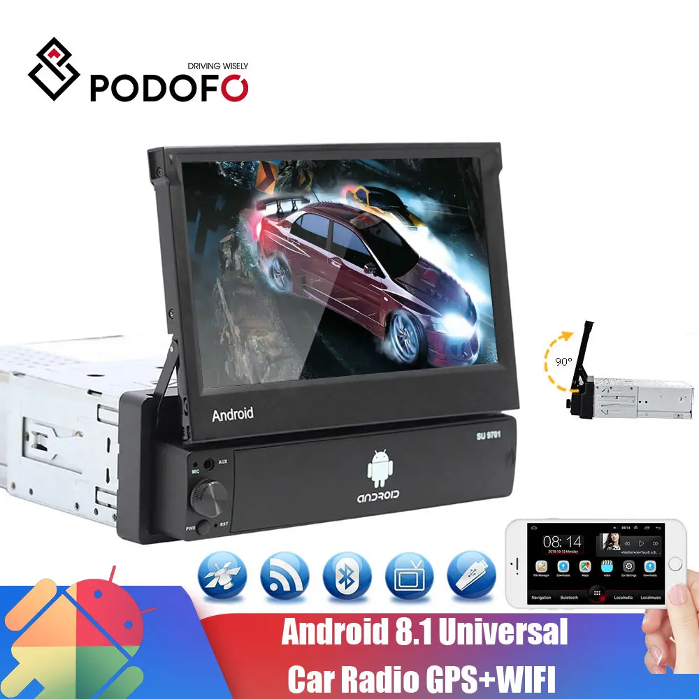 Pаспродажа Podofo Android Автомагнитола 1 Din 7 сенсорный экран автомобильный мультимедийный плеер gps навигационная аудиосистема с WiFi для универсального