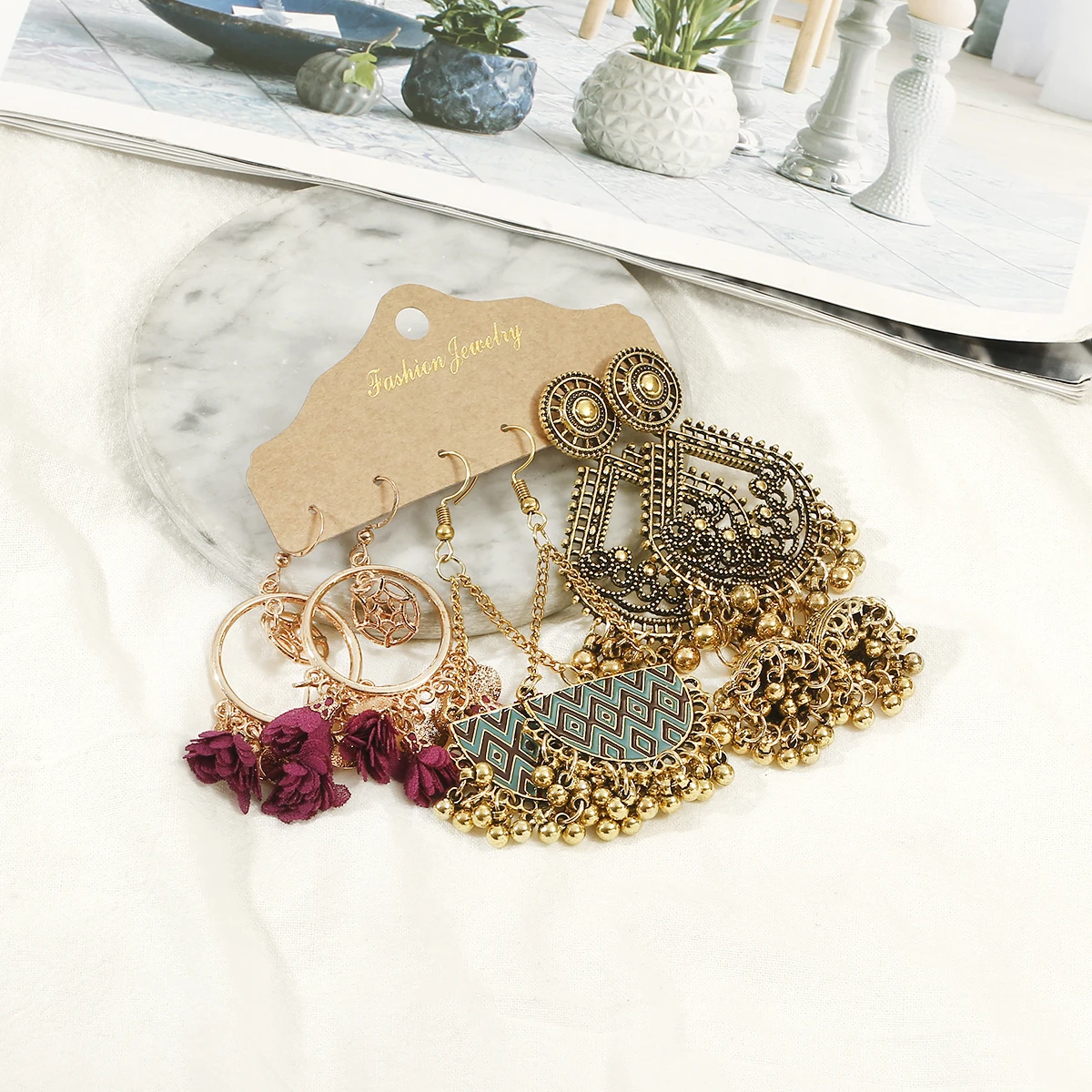 Vintage Ethnic Tassel Earrings Set For Women Bohemian Multilayer Geometric Drop