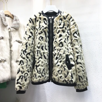 

Leopard Print Coat for Women 2020 New Korean Imitate Rabbit Fur Jacket Casual Loose Thickened Winter Coats Overcoat Woman Parkas