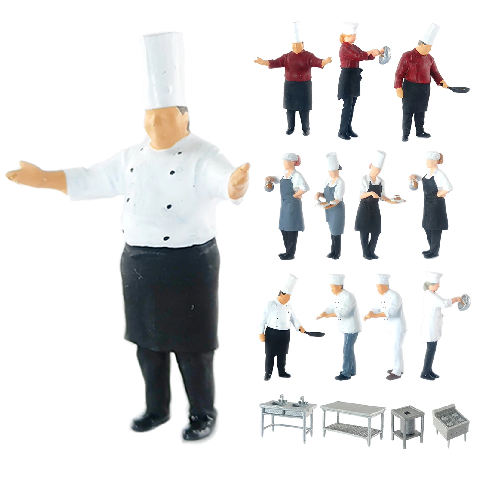 Escena de construcción de modelos, figuras pintadas a escala 1:64, persona de Chef para modelos de trenes de ferrocarril