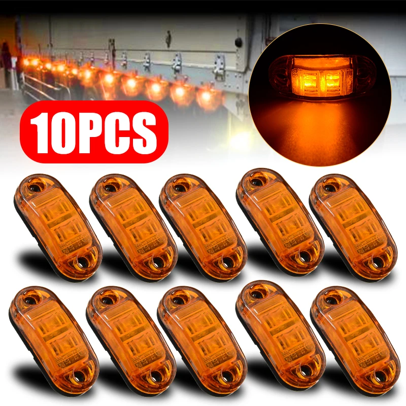 10Pcs Yellow 2LED Car Trailer Truck Side Marker Light Clearance Lamp Side Marker Indicator Trailer Light Rear Side Lamp