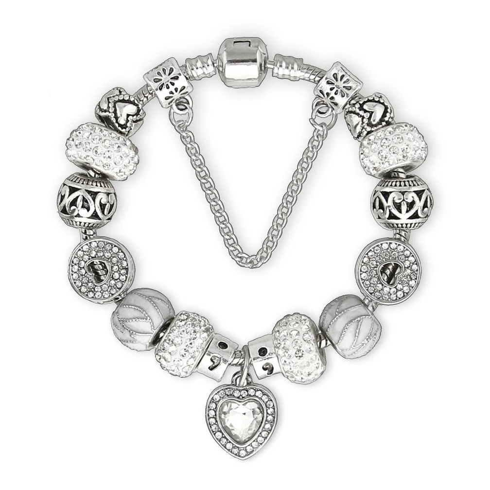 Vintage Christmas Silver Crystal Charm pandora Bracelets &amp Bangles for Women DIY Rhinestone Jewelry | Украшения и аксессуары