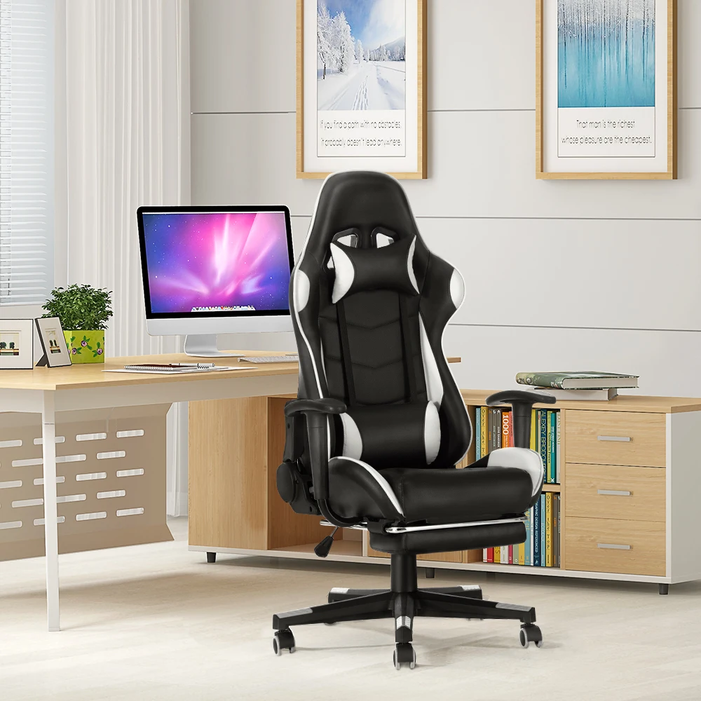 Gaming Sport Chair Swivel Gas Lift Lockable Reclining Chair with 5 Wheels Office Chair Adjustable Seat Height Pu Leather Seater