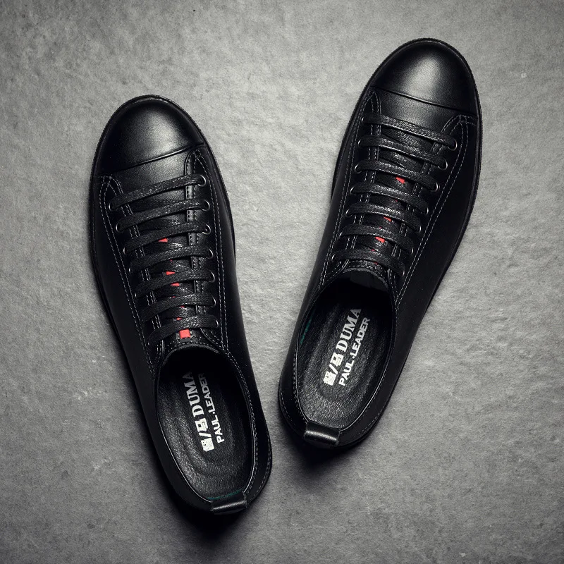 

Board Shoes Men's Korean-style Fashion Black And White with Pattern Shoe Versatile Casual Leather Shoes Black Shoes Autumn Men E