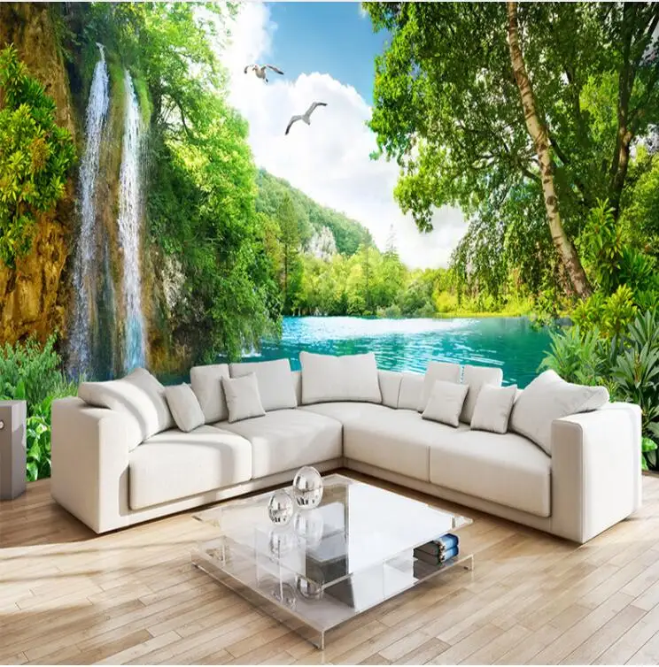 На заказ настенная бумага Декор Зеленый Горный водопад природа пейзаж 3D фото обои для гостиной спальни