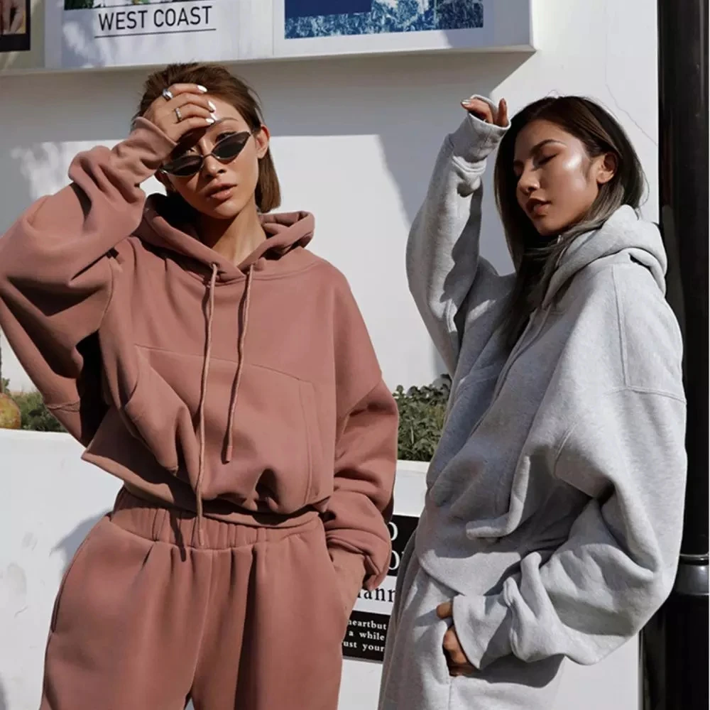 

Two Pieces Set Tracksuit Woman Set Fleece Sweater Outfits Warm Chandal Ropa De Mujer Sports Female Suits Hoodies Tops Pants