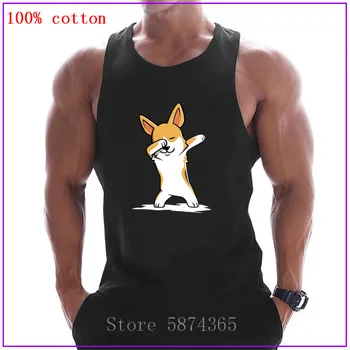 

2020 Funny Dabbing Corgi Funny Sleeveless Bodybuliding Tank Tops Men's Summer Gyms Muscle Undershirt