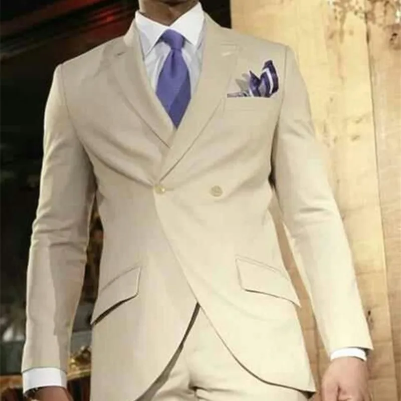 

2017 Latest Designs Champagne Men Suits Double Breasted Casual Men Suit Slim Fit Simple Stylish Custom Blazer Men 2 Pieces Homme