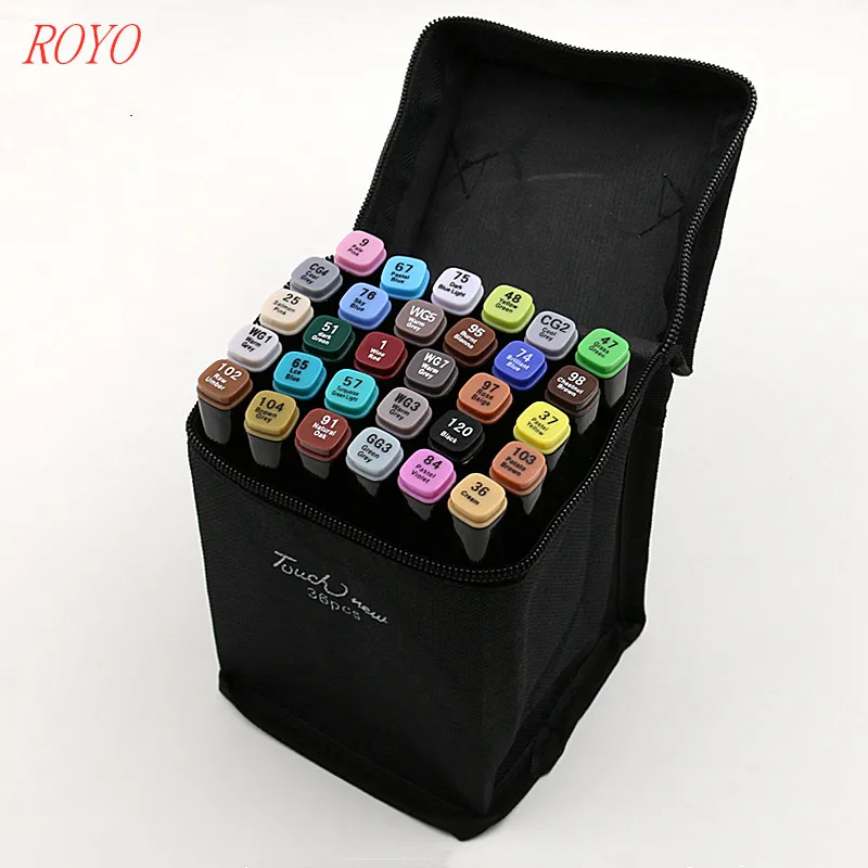 T3-60 Colors Dual Tips Permanent Marker Pens, Alcohol Based Markers Colored Artist Drawing Marker Set with Carrying Case